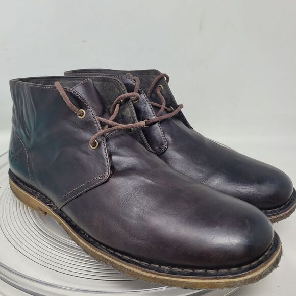 UGG Leighton Brown Waxed Crinkled Leather Chukka Boots Waterproof Mens Sz 12 99% main image 7